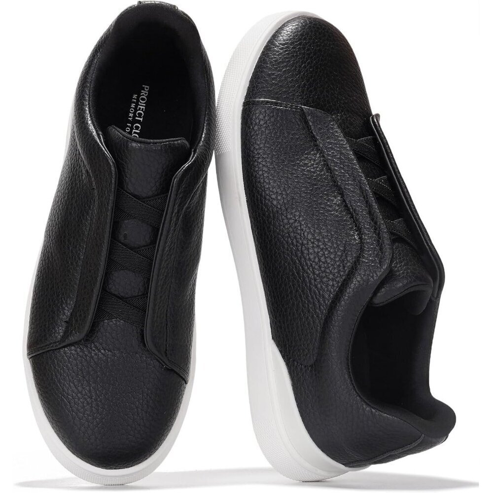Men's Genuine Leather Black Memory Foam Insole Lightweight Sneakers Shoes